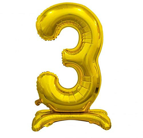 GoDan Beauty&Charm Luftballons Zahlen 0-9 zum Aufstellen auf dem Tisch 38 cm Folienballon Geburtstagsluftballons Zimmer und Raumdekoration beim Geburtstag Jubiläum (Zahl 3 Gold)