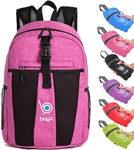 Bago Lightweight Small Hiking Backpack for Women and Men - 25L Travel Day Pack - Foldable Hiking Daypack Ultralight for Camping Outdoor Sports - Day Bag Packable Backpack for Travel (SnowPink)