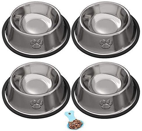 VIKEDI PETS Katzennapf, Futternapf Katze 4 Stück Katzennapf Edelstahl rutschfest Katzen Napf Set, Fressnapf Katze Futterschüssel Katze - Katze Wasser Fütterung Schüssel für Katze Kleine Hunde Tiere