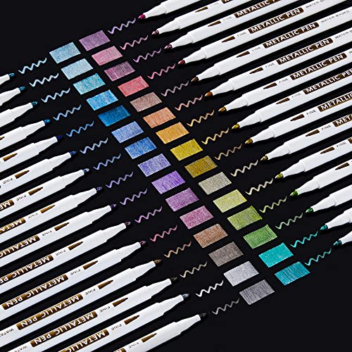 Metallic Stifte, Shuttle Art 30 Farben metallic Marker Stifte Set mit 1 Malbuch, metallic Stifte dünn, Kunst und handwerkliche Projekte, funktioniert auf schwarzem Papier, Scrapbooks, Rock