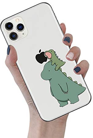 Emlivi Coque de protection pour Apple iPhone 12, iPhone 12, ultra fine, en silicone TPU flexible, Crystal Clear - Anti-chocs - Grand dinosaure vert