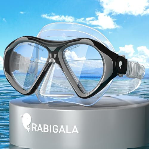 Rabigala Taucherbrille Erwachsene, Verstellbares Silikonband Schnorchelmaske, Anti-Leck & Anti-Nebel Taucherbrille Erwachsene aus Gehärtetem Glas für Schnorcheln, Schwimmen und Tauchen