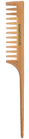 GranNaturals Wide Tooth Wooden Rat Tail Comb - Hair Tool for Teasing Strands & Post Styling - Peach Rattail Wood Pick Handle for Sectioning & Parting - Perfect for Professional & Personal Use