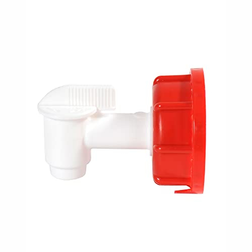 Tapón Grifo Para Envases de 10-20 y 25 litros Rosca 60 mm, alta resistencia, Polietileno de alta densidad Blanco y Rojo Fácil de Usar Resistente Disolventes y Gasolina