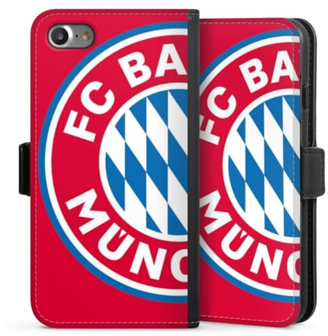 Klapphülle kompatibel mit Apple iPhone 8 Handyhülle aus Kunst Leder schwarz Flip Case FC Bayern München Offizielles Lizenzprodukt FCB