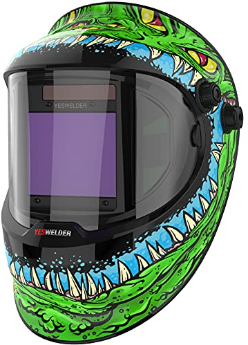YESWELDER 1/1/1/1 Maschera Saldatura Autoscurante Grande Vista 10x8,2cm Casco Saldatura in vero colore con VISTA LATERALE,4 Sensori,Ultra chiarezza ottica ampia ombra 4/5-9/9-13 per TIG MIG ARC CUT