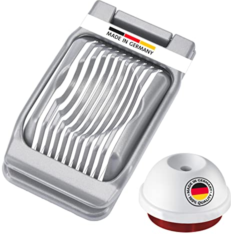 Westmark Set, 2 unidades, 1 cortador de huevos para rodajas redondas y ovaladas + 1 perforador de huevos, Aluminio/acero inoxidable/plástico, Duplex, Plateado/Rojo/Blanco, 102022E6