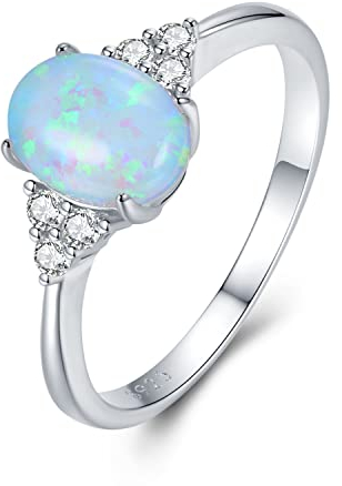 925 Sterling Silber Opal Ringe für Damen, Oktober Geburtsstein Ringe Verlobungsring Hochzeitsring für Frauen Mädchen Größe 16.5