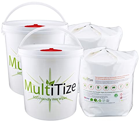 MultiTize Antibacterial Hand Wipes and Surface Wipes, 100% Biodegradable, General Surface Cleaner, (2 Bucket, 2 Refill)
