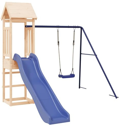 vidaXL Spielturm, Klettergerüst mit Rutsche Schaukel, Kinder Kletterturm mit Holzdach, Spiel-Zubehör für Garten, Holz Spielplatz, Massivholz Kiefer