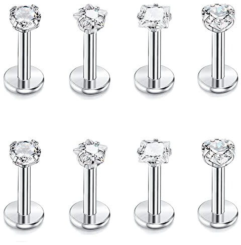 Morfetto 16G G23 Titan Tragus Labret Piercing Silber Lippenpiercing Ashley Medusa Piercing Lippe Ohrpiercing Zirkonia Stern Flat Piercing Ohr Knorpel Tragus Helix Piercings Titan 10mm