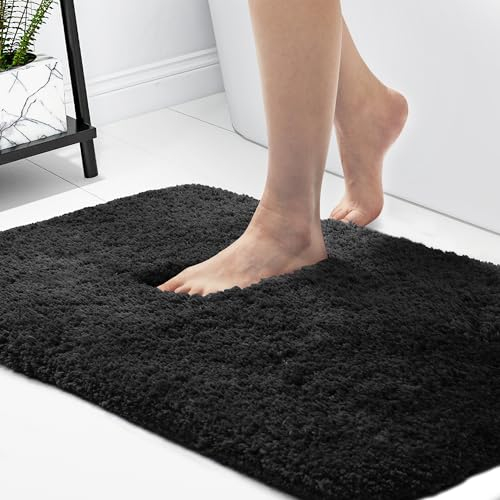 Deconovo rutschfeste Badematte Waschbar Flauschig Badeteppich Shaggy Badezimmer Teppich Badvorleger rutschfest Saugfähige Duschvorleger für Badezimmer, 60x90 cm, Schwarz, 1 Stück
