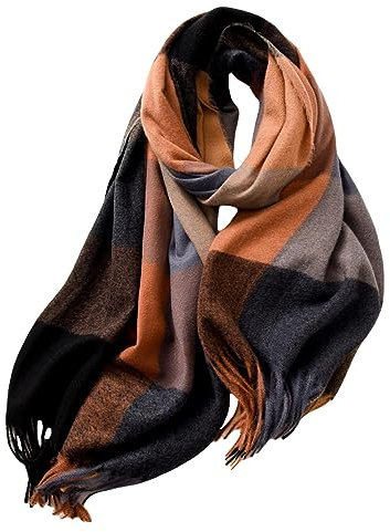 spirgear Schal Damen Winter Kariert Winterschal Weicher Warmer Damenschal Mit Quasten 190 x 68 cm, Schwarz Kamelfarben