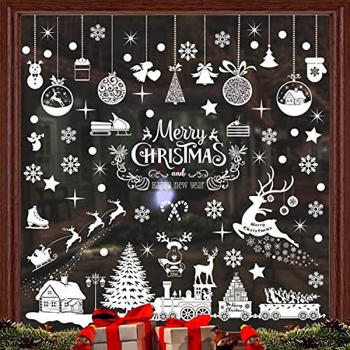 Pegatinas Navidad para Ventanas, Navidad Pegatina de Pared, 220PCS Pegatina Copo de Nieve Navidad, Papá Noel Muñeco de Nieve Alce de La Puerta Adornos Navidad Decoracion Ventana Blectrostáticas