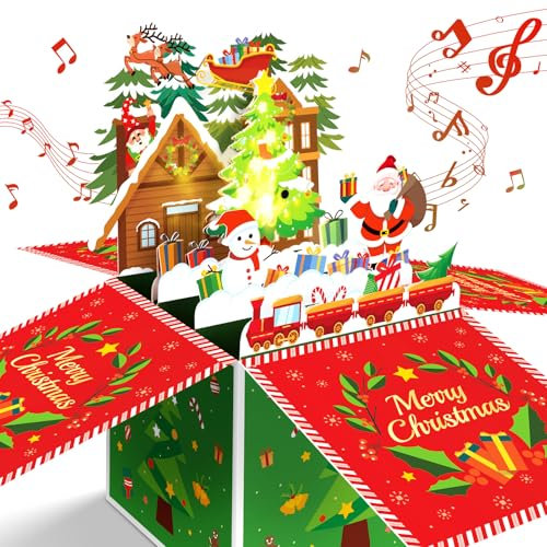 FITMITE Weihnachtskarten mit ausblasbarer Kerze, Musik und Lichter, Pop-up-3D-Weihnachtskarte, Weihnachtsgeschenke für Frauen, Männer, Kinder, Mama, Papa