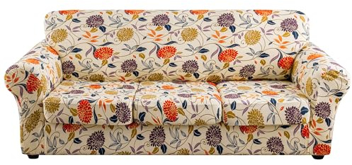 ARNTY Stretch-Sofabezüge für 1/2/3-Kissen-Sofa-Sofa-Möbel-Schonbezüge mit verbessertem, dickerem Jacquard-Stoff (Blumenranken, 3 Kissensofa Sofabezüge)