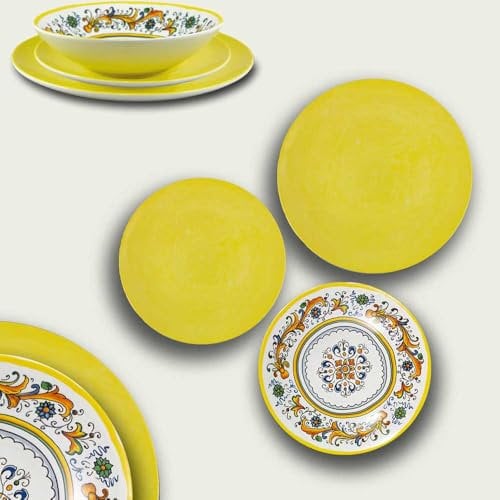 Arca - Juego de 18 platos de porcelana Cefalú, color amarillo