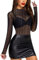 MAYFASEY Womens Sheer Mesh Layering Top Long Sleeve Shirts Mock Neck See Through Tee Shirt, Black, S