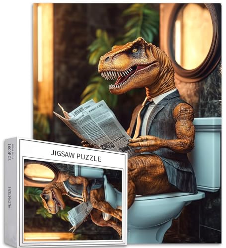 Tyrannosaurus Rex im Anzug, 1000-teiliges Puzzle für Erwachsene, Badezimmer, Hintergrund, Kunst, Puzzle, anspruchsvolle Familienaktivitäten, buntes Bastelpuzzle für Heimdekoration, Geschenke, 50 x 70