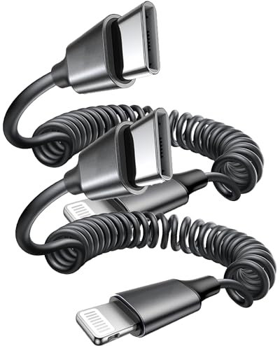 2 Pack iPhone Charger Cable USB C, USBC to Lightning Coiled Cable 5FT (1.5M) for iPhone 14 Pro Max/13 Plus/12/11/SE/X/8/7, iPad, AirPods, Apple CarPlay, MFi Certified Fast Charging Spring Cord