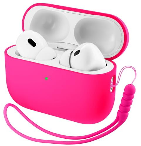 ORNARTO für AirPods Pro 3 Hülle Silikon mit Lanyard - Leuchtend Rosa