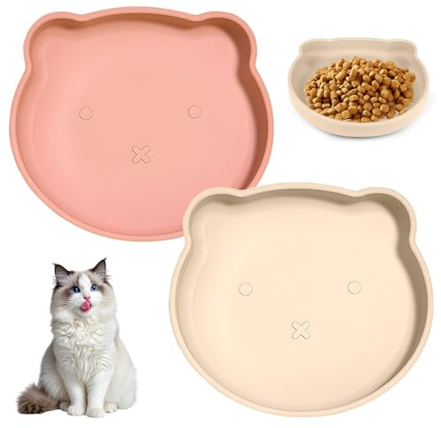 Katzennapf Flach, Silikon Futternapf Katze mit Saugnapf, Katzen Napf 2 Stück Katzennäpfe Flacher Breit Katzen Trinkschale Leckerlies Napf Katzenteller für Trockenfutter Nassfutter, Katzenschüssel