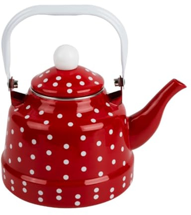 Enamel Kettle 1.1l Red Stainless Steel Teakettle for Gas Stove | Heating Coffee, Home Teapot, Polka Dot Design, Kitchen Supply for Everyday Use