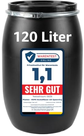 Barile a collo largo da 120 litri, nero con coperchio, anello di serraggio e guarnizione, approvazione ONU, barile in plastica HDPE, barile con coperchio, barile per stoccaggio, barile universale per