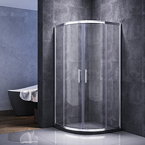 Glasdeals SPA-FIX Cabine de douche quart de cercle 80 x 80 avec cadre rond douche porte coulissante de douche mural