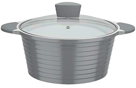 GSW Stahlwaren GmbH Kochtopf mit Glas Deckel, grau/transparent, 28 x 13,5 cm, 6,8 Liter