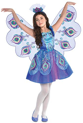 amscan 9904790 Hübscher Pfauen-Kostüm für Kinder (Alter 8-10 Jahre), Blau, Violett