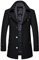 iCKER Men's Wool Coat Short Trench Coat Pea Coat Casual Winter Business Slim Fit Jacket, Black 1, XL
