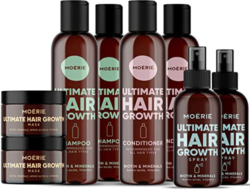 MOERIE Shampoo Set 8-teilig - Shampoo gegen Haarausfall, Conditioner, Haarwachstum Serum & Haarmaske - natürlich Haarwachstum beschleunigen - Veganes Haarwuchsmittel Frauen & Männer - 77 Mineralien