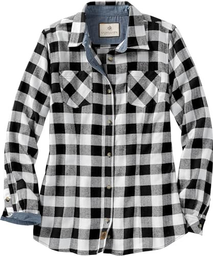 Legendary Whitetails Damen Cottage Escape Flannel Long Sleeve Plaid and Solid Color Clothes for Women, Fitted Button Down Langärmelig, Weißes Büffelkaro, X-Groß