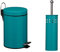 Premier Housewares 506429 Pedal Bin Turquoise Kitchen Bin Stainless Steel Bathroom Bin Pedal Push Kitchen Bins 3L & Toilet Brush Holder Free Standing Turquoise Finish Toilet Brush and Holder 38x10x10