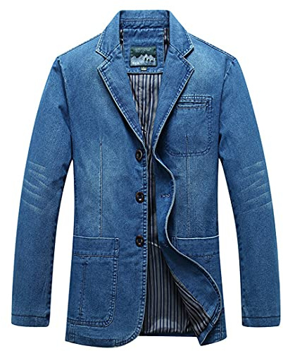 BLACKHEI Herren Jeans-Blazer Baumwolle Vintage Jacken Größe M-4XL Blau Mantel Jeansjacke