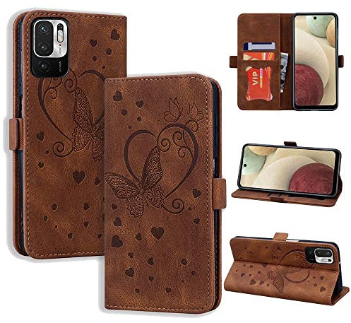 CASAFUNY Funda para Xiaomi Note 10 5G/Xiaomi Poco M3 Pro 5G Libro de Cuero PU Premium Magnético Tarjetero y Suporte, Cover Protectora Carcasa Compatible para Xiaomi Note 10 5G (6.5),marrón