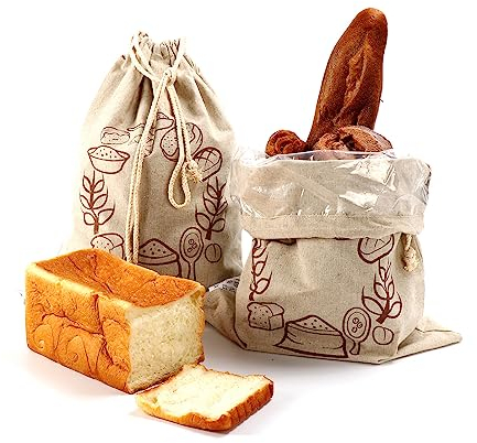 Linen Bread Bags - 2 x Reusable Eco Food Storage Bags (12 x 16 inch)