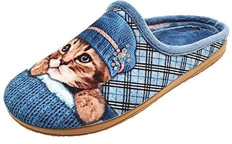 Schuhkönig ALBEROLA HAUSSCHUH/PANTOFFEL HELLE SOHLE KATZE MIT MÜTZE UND GLITZER X25633A (eu_footwear_size_system, adult, women, numeric, medium, numeric_38)