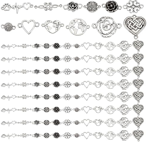 PH PandaHall 120 Stück Blume Charms Verbinder 12 Stile Herz Klee Anhänger Weltkarte Links Charms Tibetische Metall Charms Für Valentinstag Armband Halskette Ohrring Schmuckherstellung