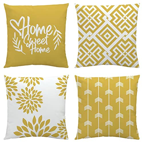 NIULAA Weich Kissenbezug 50x50 4er Set Gelb,Deko Kissenbezüge Couchkissen Modern Kuschelig Dekokissen Kissenhülle Quadratisch Kissen Bezug Sofakissen Zierkissen Wohnzimmer Bett Draußen Balkon