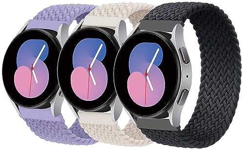 3 Pcs Geflochten Solo Loop Armband für Samsung Galaxy Watch 7/6/5/4/FE 40mm 44mm/6&4 Classic 43mm 47mm 42mm 46mm/5 Pro 45mm Damen Herren,20mm Nylon Sport Ersatzband für Samsung Watch 7 6 5 4 FE,M