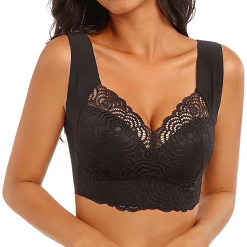 Vertvie Damen Komfort BH Ohne Bügel Push Up Nahtlos Sport BH Gepolstert Spitzen Bra Weich Seamless Stretch Bustier Mittel Halt Bügelloser Schlaf BH Klassische Top für Alltag (Schwarz, EU XL/Tag 3XL)