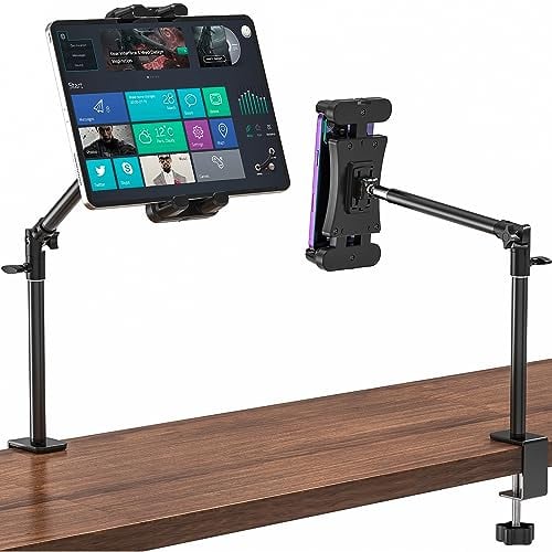 Cenawin Tablet Holder - 360° Swivel Adjustable Long Arm Stand for Desk, Clamp Mount for iPad Pro Air Mini, 4.7-13.5 Tablets & Phones
