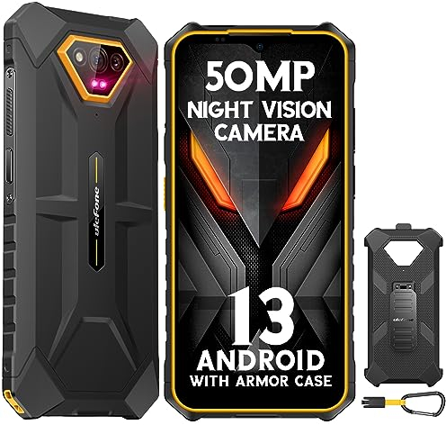 Ulefone Armor X13 Rugged smartphone Android 14 50MP+24MP Night Vision 12GB + 64GB/256GB SD, Octa Core 6320mAh 6,52'' IP68 Waterproof 4G Dual SIM Mobile Phones Fingerprint ID NFC GPS UK Version- Orange