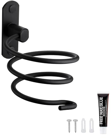 Kindrino Supporto per Asciugacapelli Montaggio a Parete Porta phon Asciugacapelli per Asciugacapelli per Camere da Letto Toilette Barbiere Nero