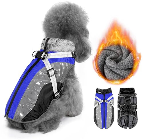 Nasjac Winter Hundemantel mit abnehmbarem Geschirr, wasserdichte Fleece warm hundejacke für kleine mittlere große Hunde, reflektierende einstellbare pelzige Hundekleidung Outdoor Hunter Weste
