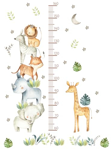 Medidor Niños Pared Pegatinas Pared Decorativas Infantiles Autoadhesivo Extraíble Animales del Bosque Etiqueta de la Pared para el Crecimiento de los Niños