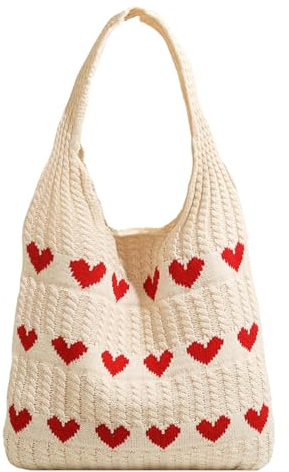 HDGSAFD 1 stück herzförmige muster gestrickte tasche, damentasche, niedliche umhängetasche, Damen gewebte tasche, umhängetasche, gestrickte Handtasche