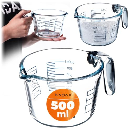 KADAX Jarra Medidora de Cristal Con Mango Ergonómico, Recipiente Resistente para Líquidos y Polvos, para Hornear y Cocinar (0,5 Litros)
